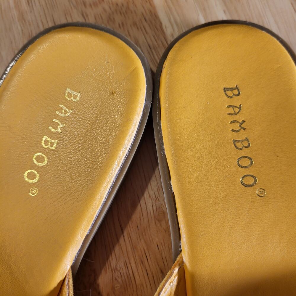 Bamboo Yellow Fabric Bow Slides Size 10 Rubber Sole Padded Comfort - Picture 6 of 9